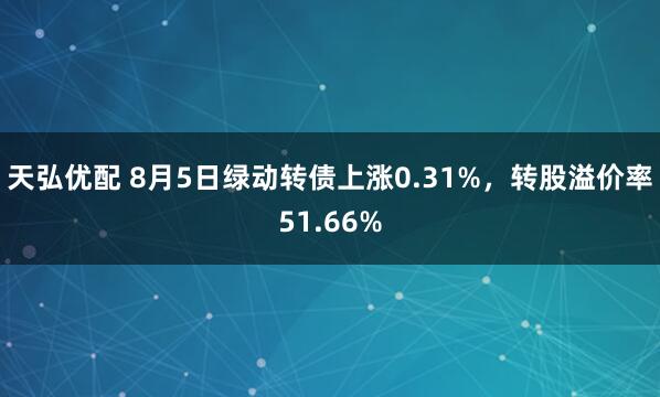 天弘优配 8月5日绿动转债上涨0.31%，转股溢价率51.66%